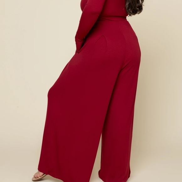 Go With The Flow Long Sleeve Jumpsuit BROWN 1X - Picture 6 of 6